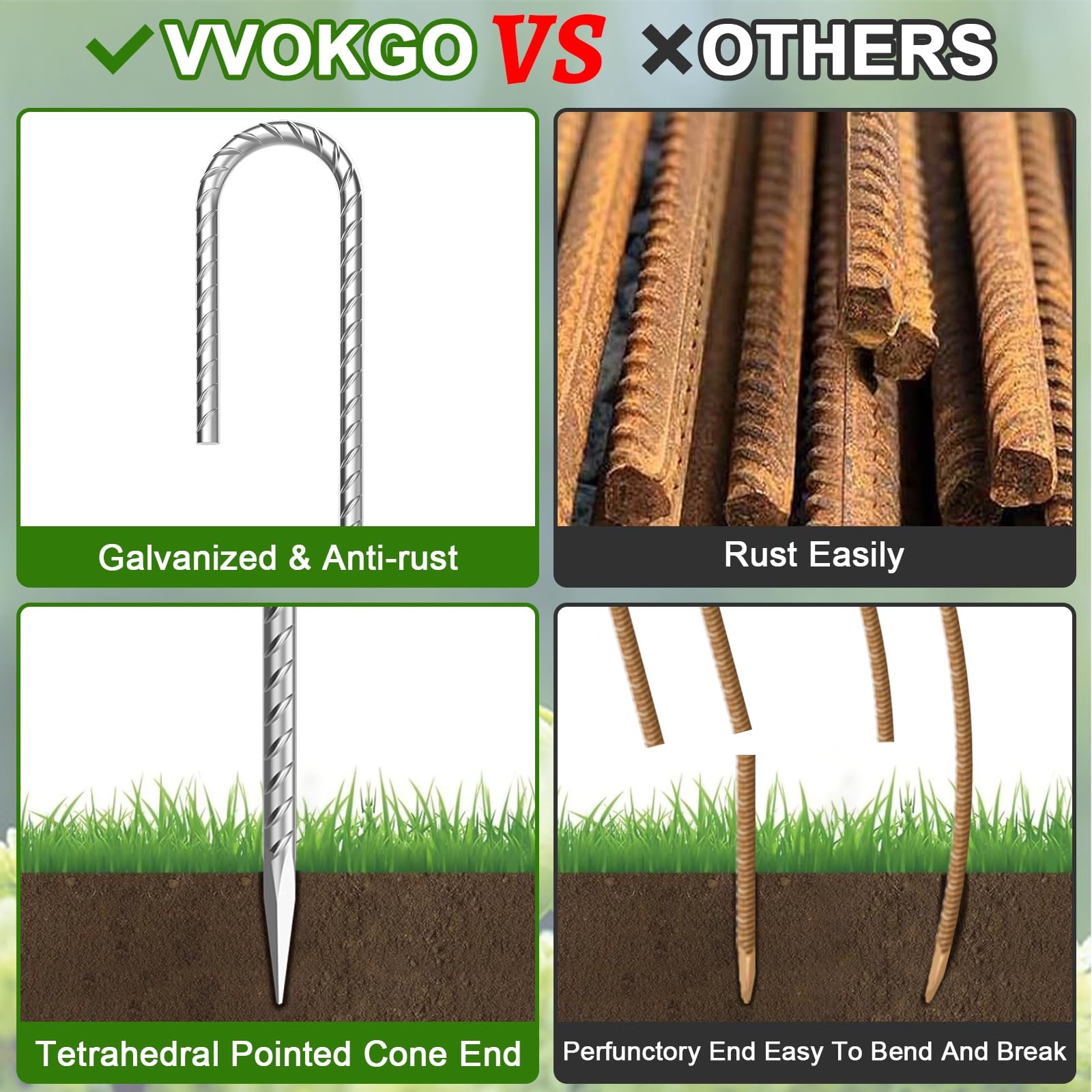 VVOKGO Rebar-Stakes-12-Inch J J-12 Inch-20 Pcs, Inch-Φ1/4″-Galvanized