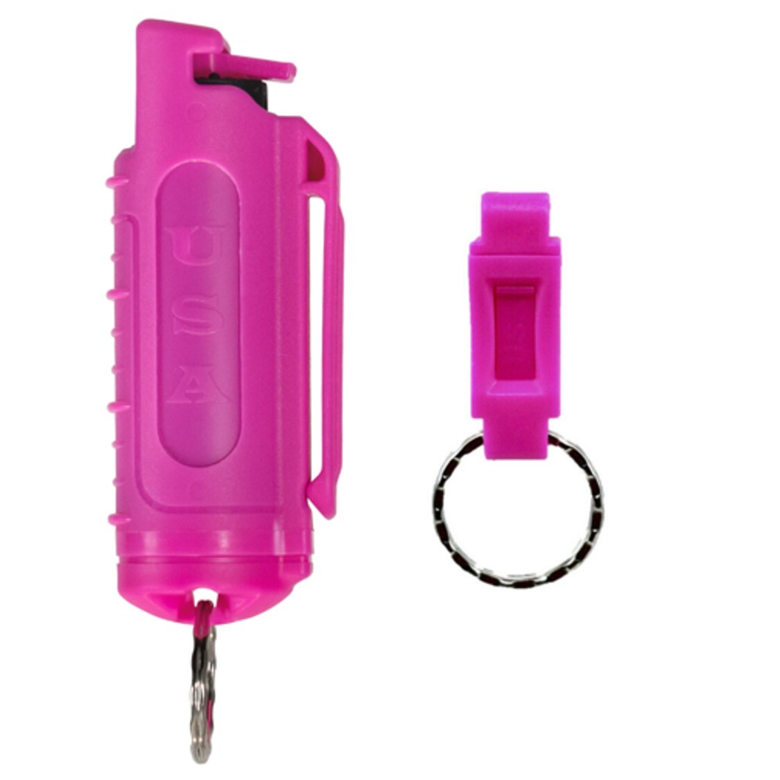 Police Magnum pepper spray .50oz hot pink molded keychain QR defense protection