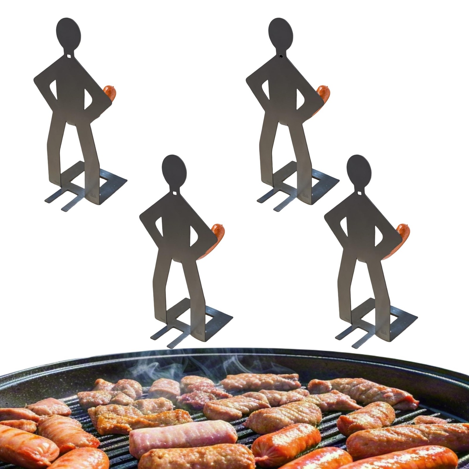 4 PCS Funny BBQ Stand Man Hot Dog Holder-Reusable Stainless Steel Hotdog and Sau