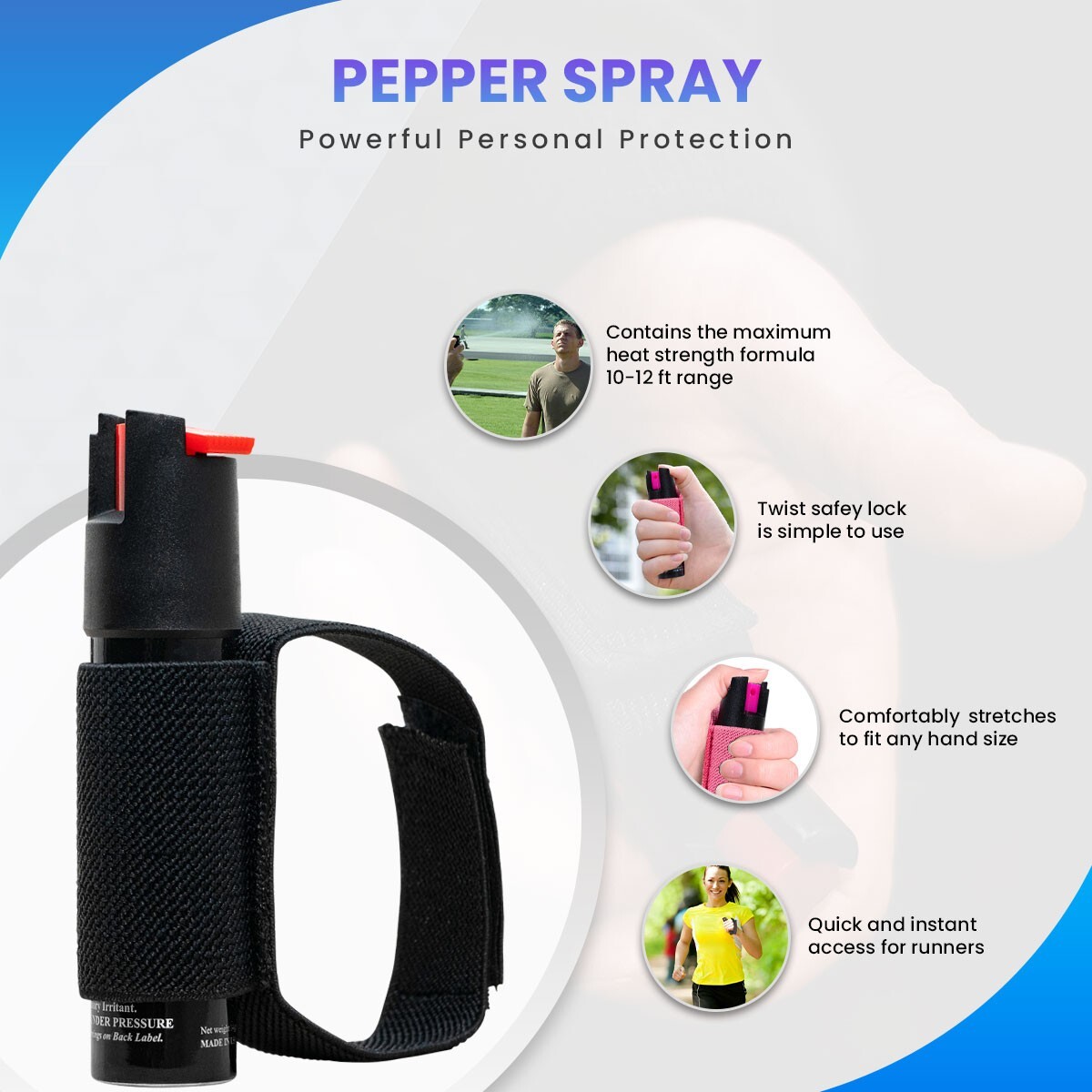 2 Police Magnum pepper spray .75oz Black Jogger Runner Defense Safety Protection