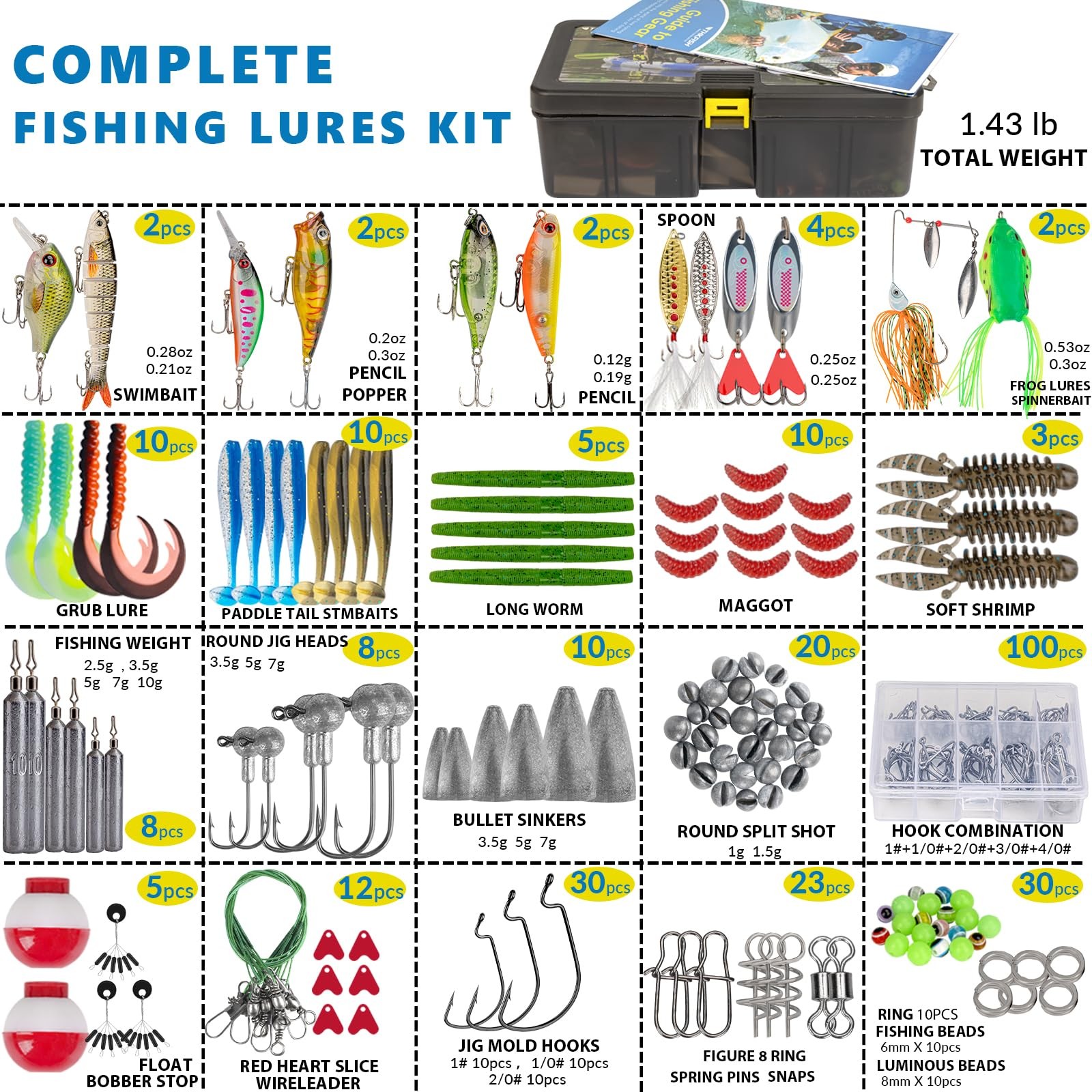THKFISH Fishing Lures Kit, Bass 8 x 3.7 x 2.5 inches, 299pcs Tackle Box Kit