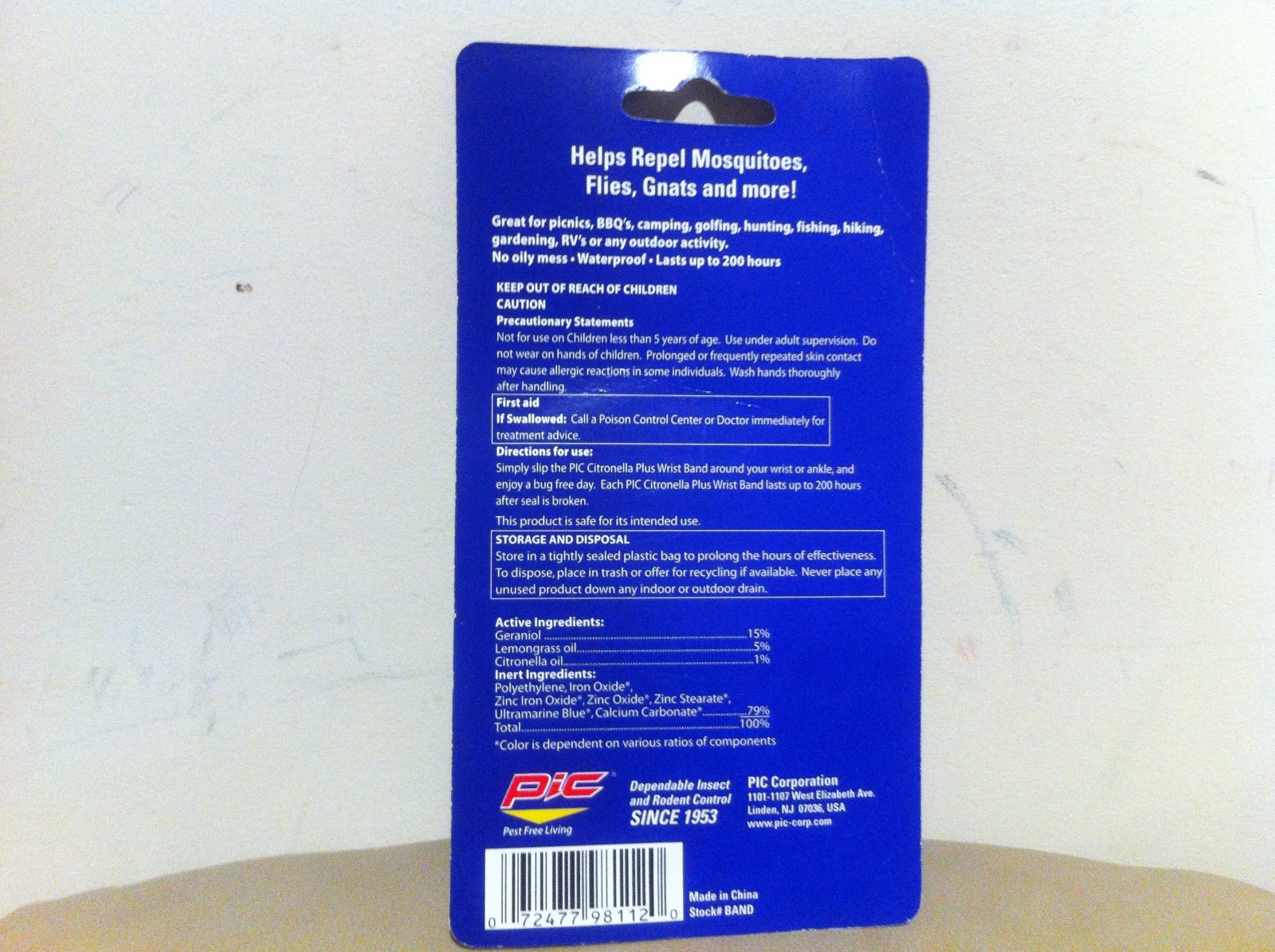 2 X Pic Citronella Waterproof +Deet Free Wrist Band (Up To 200 Hours)