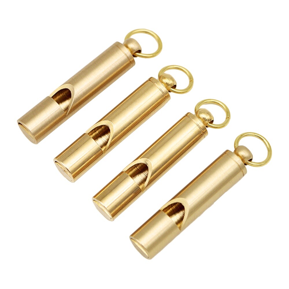 Solid Brass EDC Survival Whistle Keychains Hang Around Neck 47*10mm Waterproof