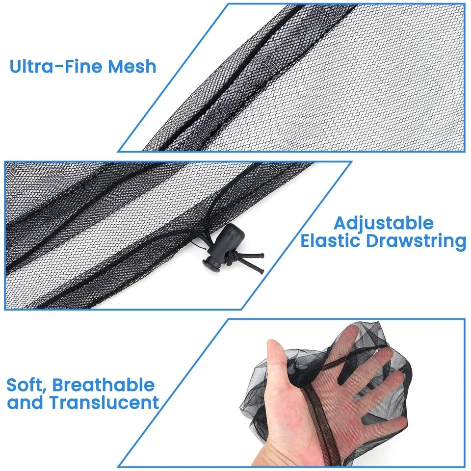 2 Pack Mosquito Head Nets with Drawstring Universal Fit for Hats Bug Net