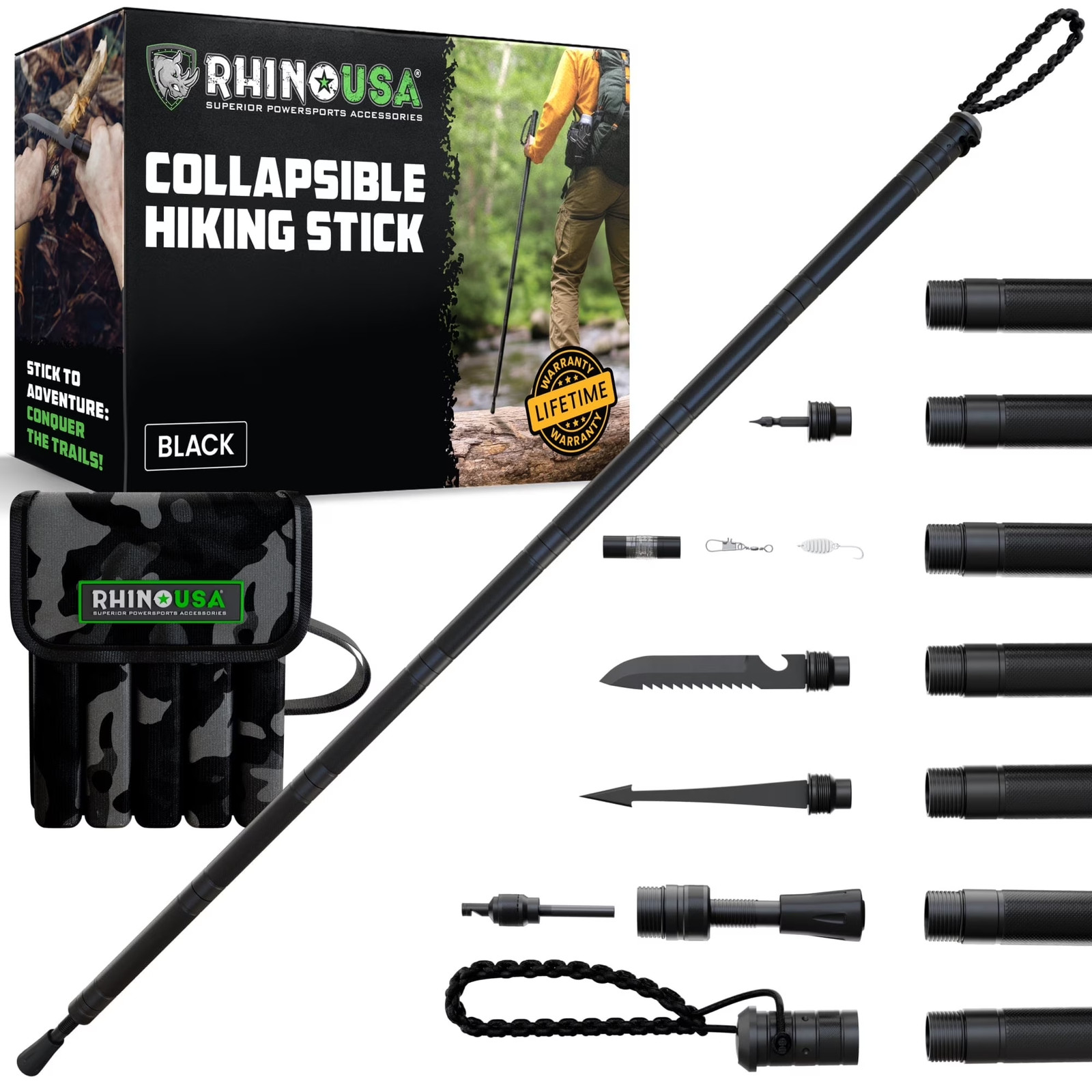 Hiking Stick Tactical Survival Walking Stick Hiking Staff Heavy-Duty Collapsible