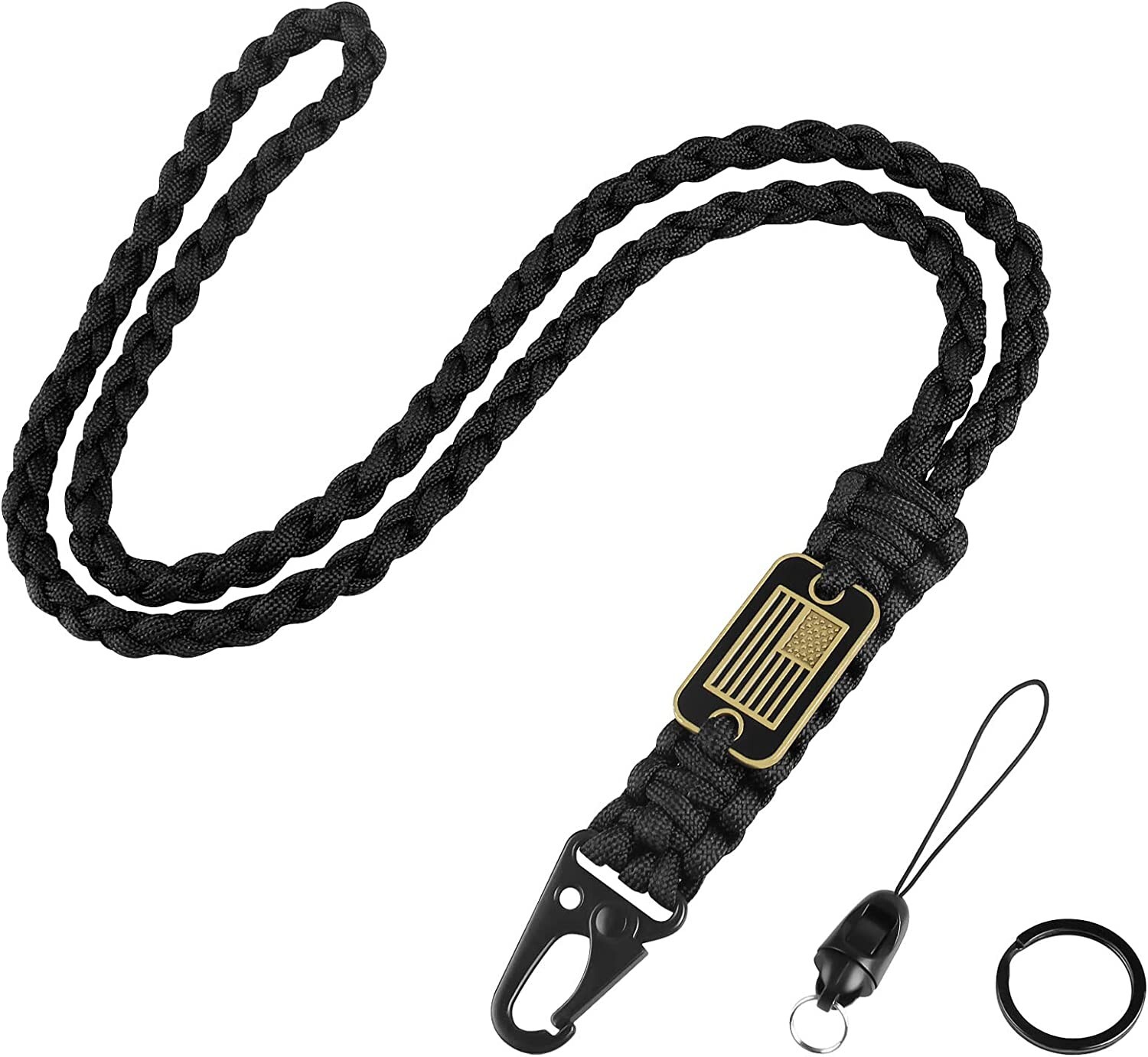 Paracord Key Lanyard Men Black Neck Lanyard Keys with Cool USA Flag