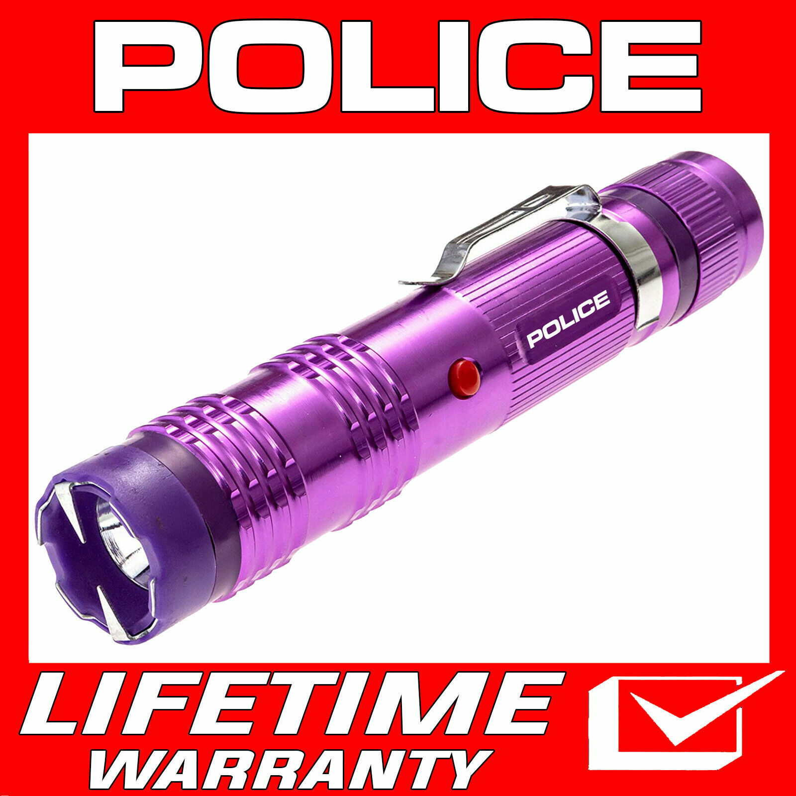 POLICE Stun Gun M12 Metal Self Defense Rechargeable LED Flashlight Purple
