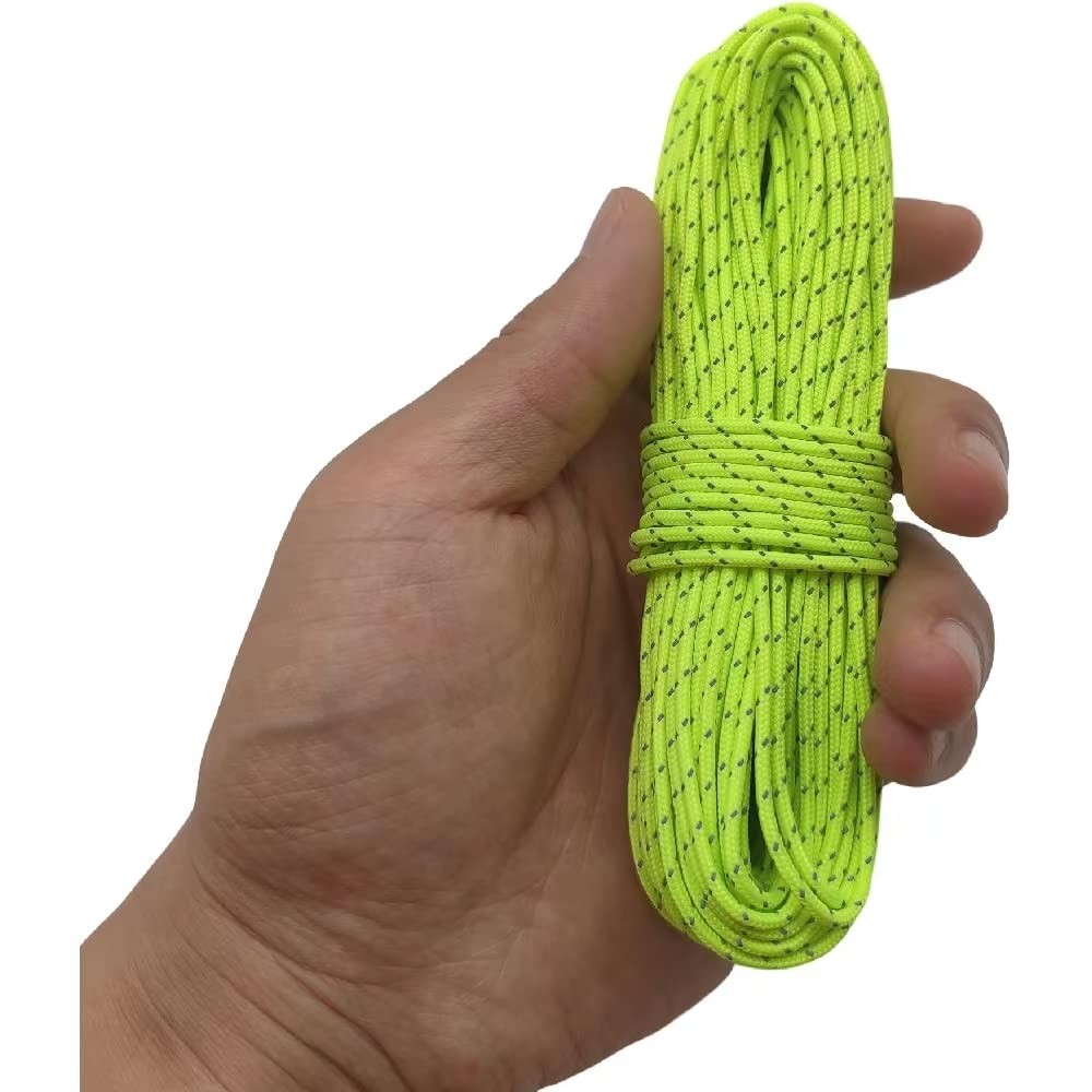 Legnowit 2mm Fluorescent Reflective Guyline Camping Green-65 ft, Green