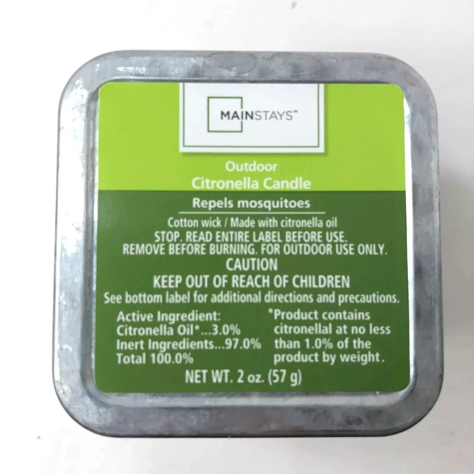Citronella Candle Small Metal Tin Outdoor Mainstays