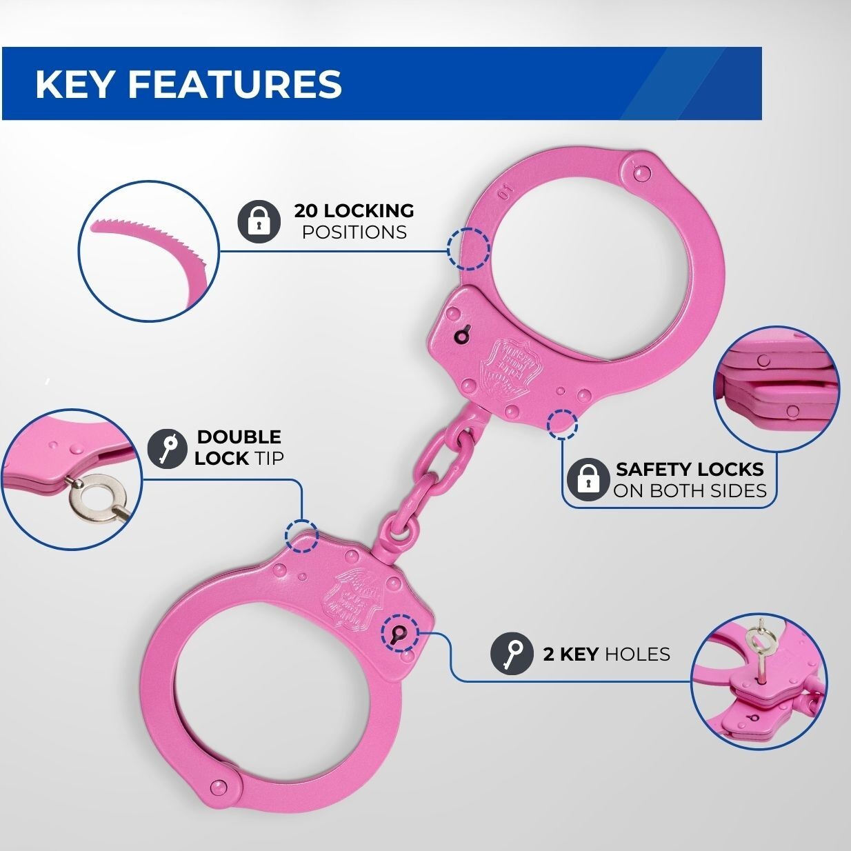Police Magnum Pink Steel Heavy Duty Handcuffs-Law enforcement security gear