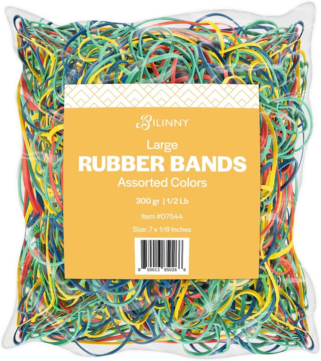 Large Rubber Bands Heavy Duty, 1/2 LB, 7×1/8 inches, 120 Count, Multicolor