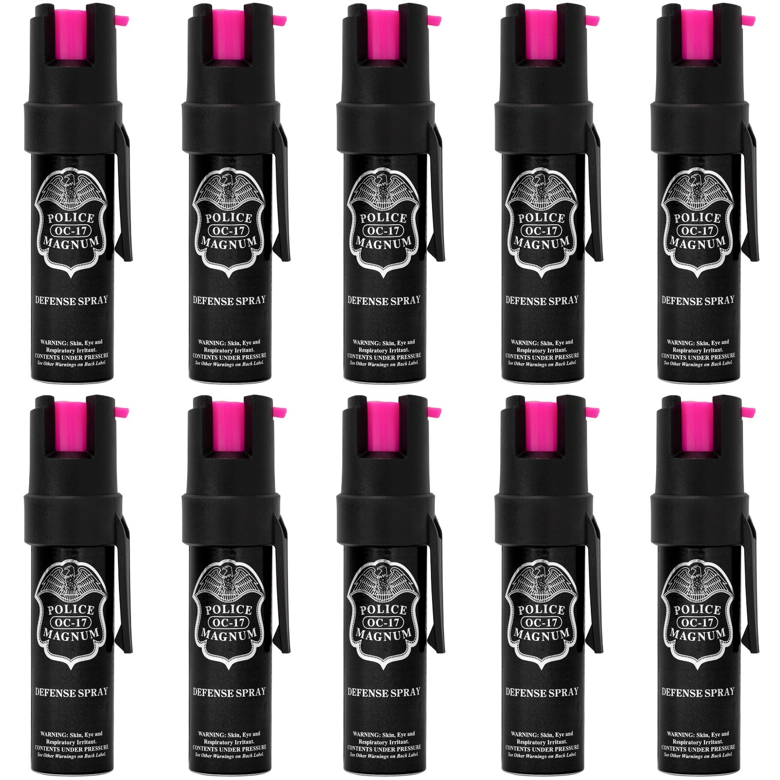 10 Pack Police Magnum Pepper Spray Safety .75oz HP Pocket Clip Self Defense