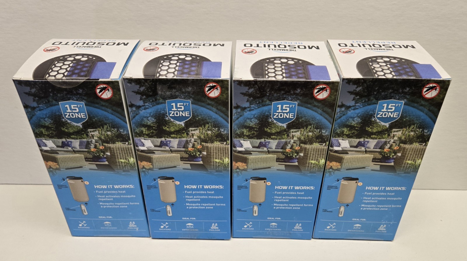 LOT OF 4 Thermacell Patio Shield 15 FT Coverage Zone Mosquito Repellent, Tan