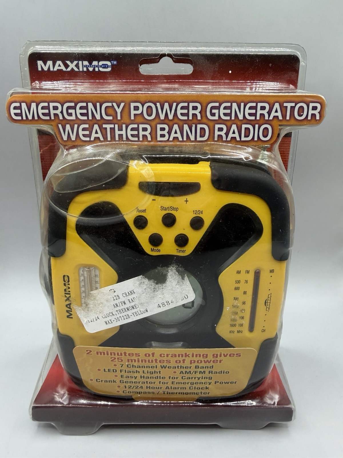 Maximo Emergency Power Generator Weather Band Radio Yellow New Sealed
