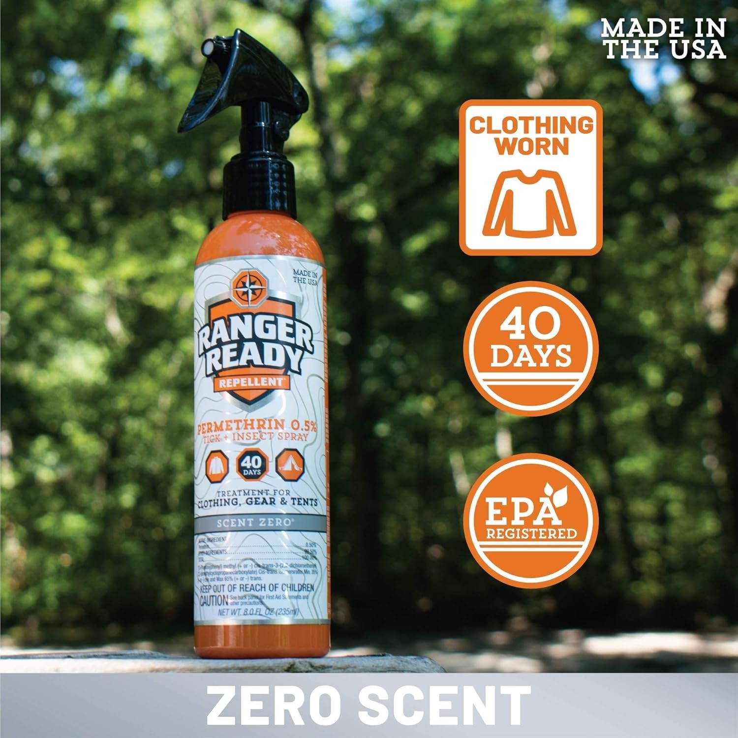Ranger Ready Repellents 40 hours Spray for Clothes/Outdoor Gear Zero Scent 8oz