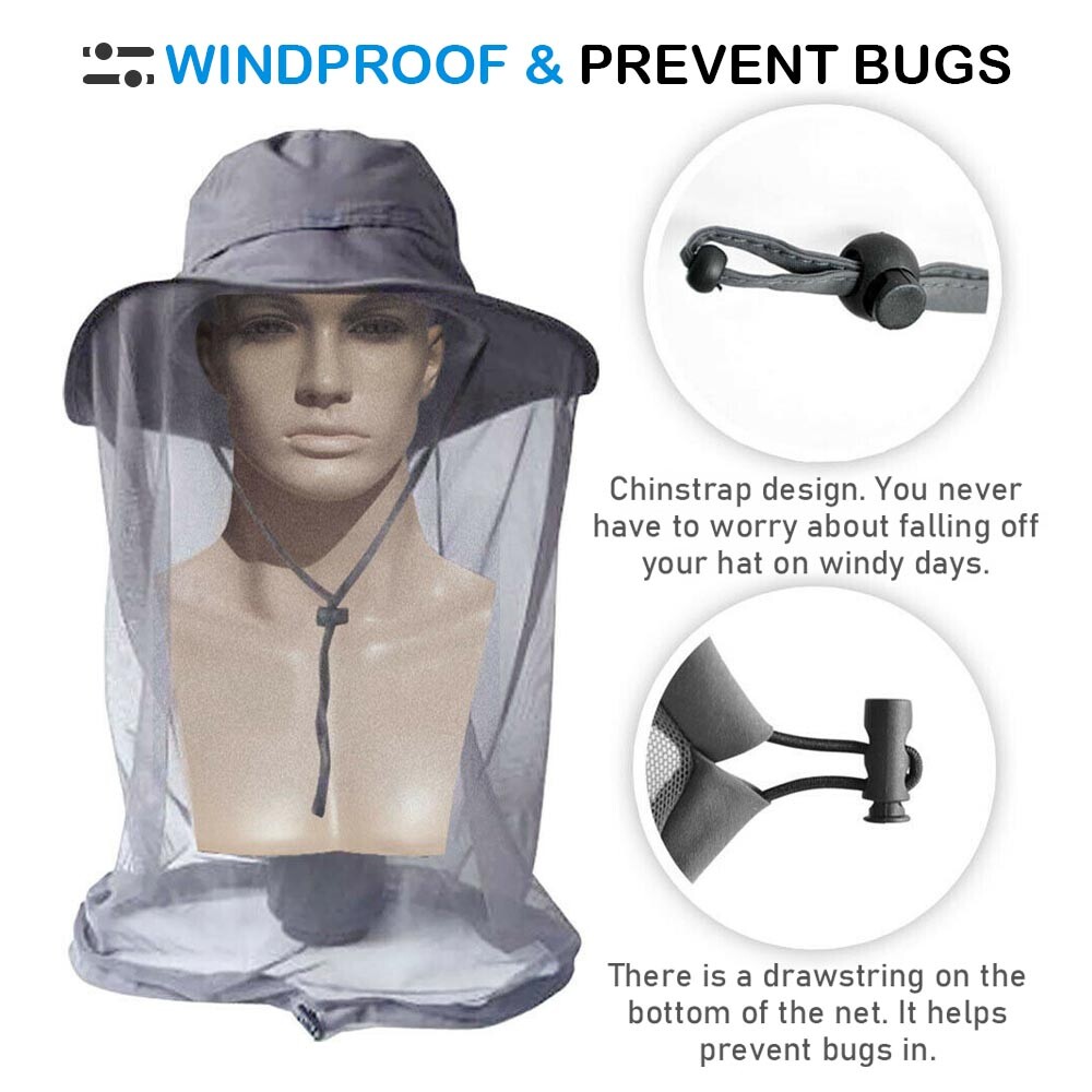 Mosquito Head Net Hat Insect Sun Protection Beekeeping Fishing Hiking Bucket Cap