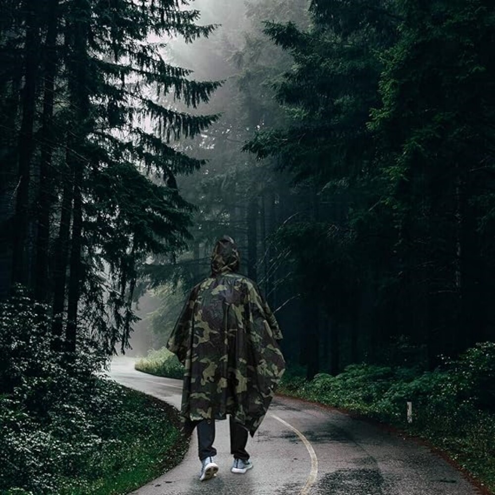 Waterproof Hooded Ripstop Camo Rain Coat Poncho Military Camping Hiking Hunting