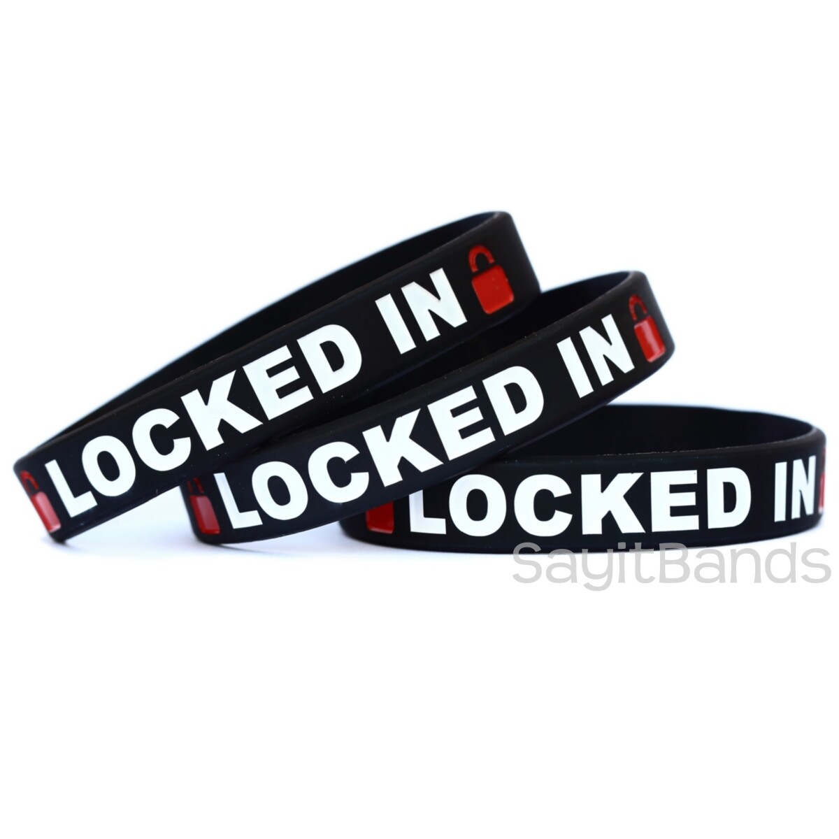 Set of LOCKED IN Wristbands – Inspirational Bracelet Lot – Exercise Wrist Bands