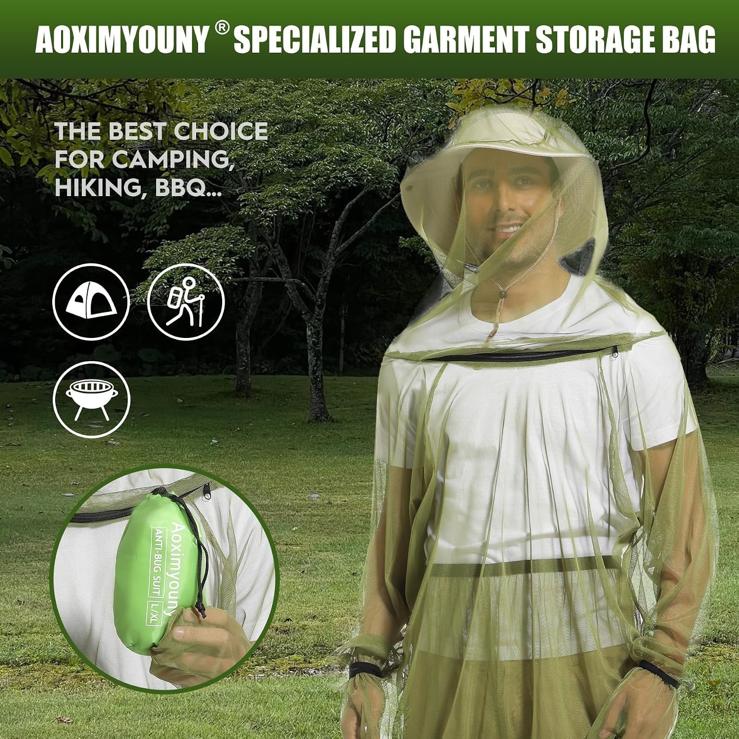 Luxurious Mosquito Protection Suit: 6-Piece Lightweight Outdoor Set – Green