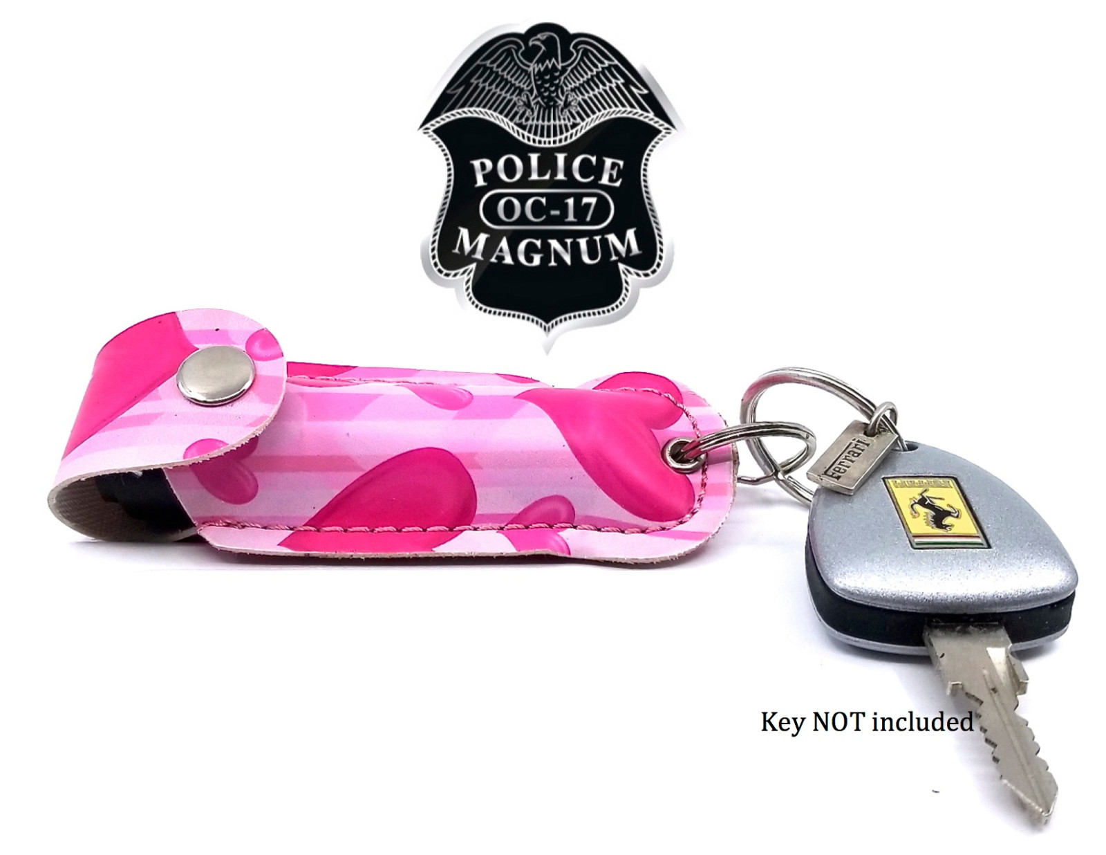 2 Police Magnum pepper spray .50oz pink heart keychain holster self defense