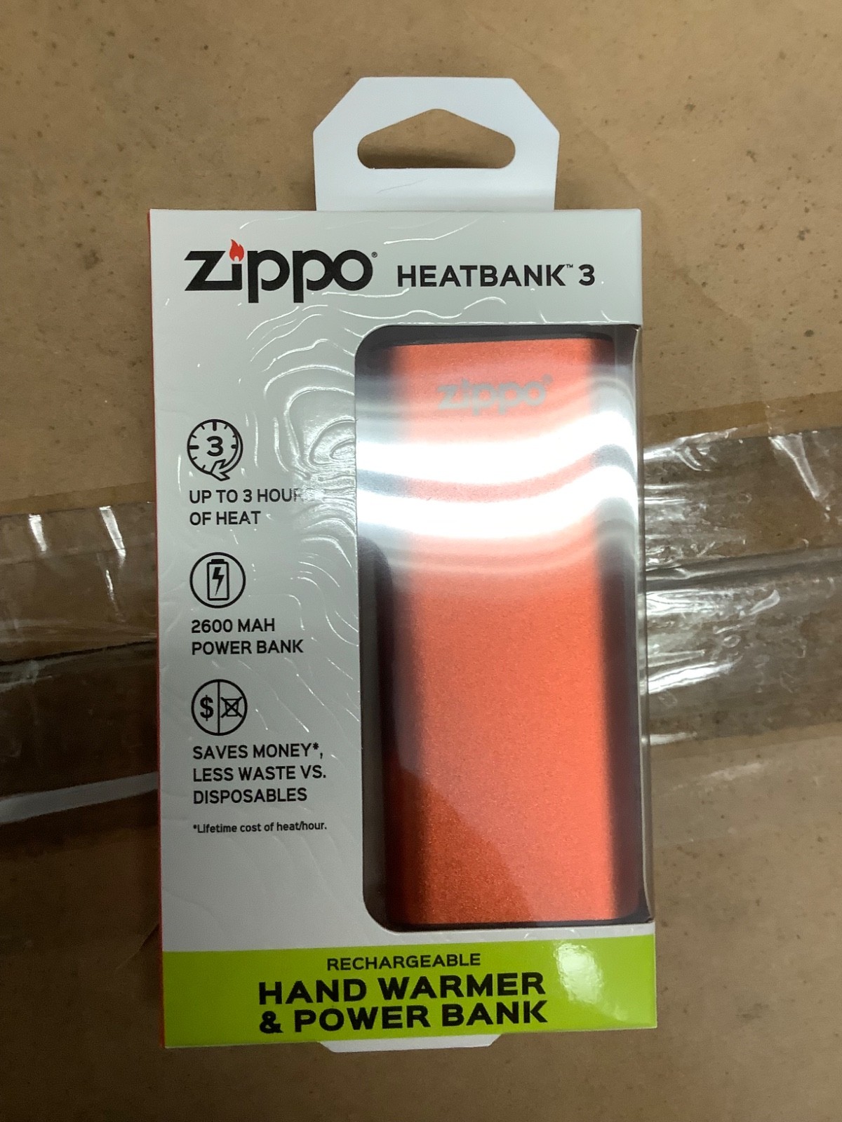 New Zippo red orange HeatBank 3 Rechargeable Hand Warmer