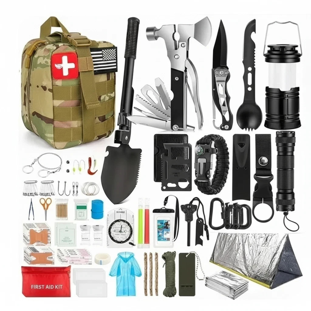 Emergency Survival Kit First Aid Bug out Military Prepper Kit 250 Piece Set Camo