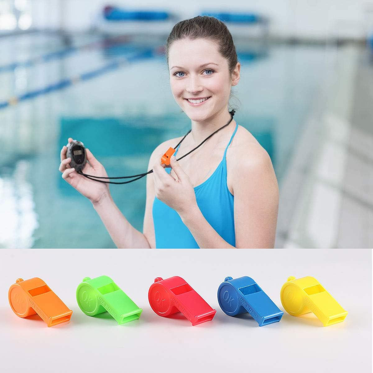 WSYUB 72Pcs Plastic Whistles, Bulk Whistles, Training Sports Whistles with Lanya