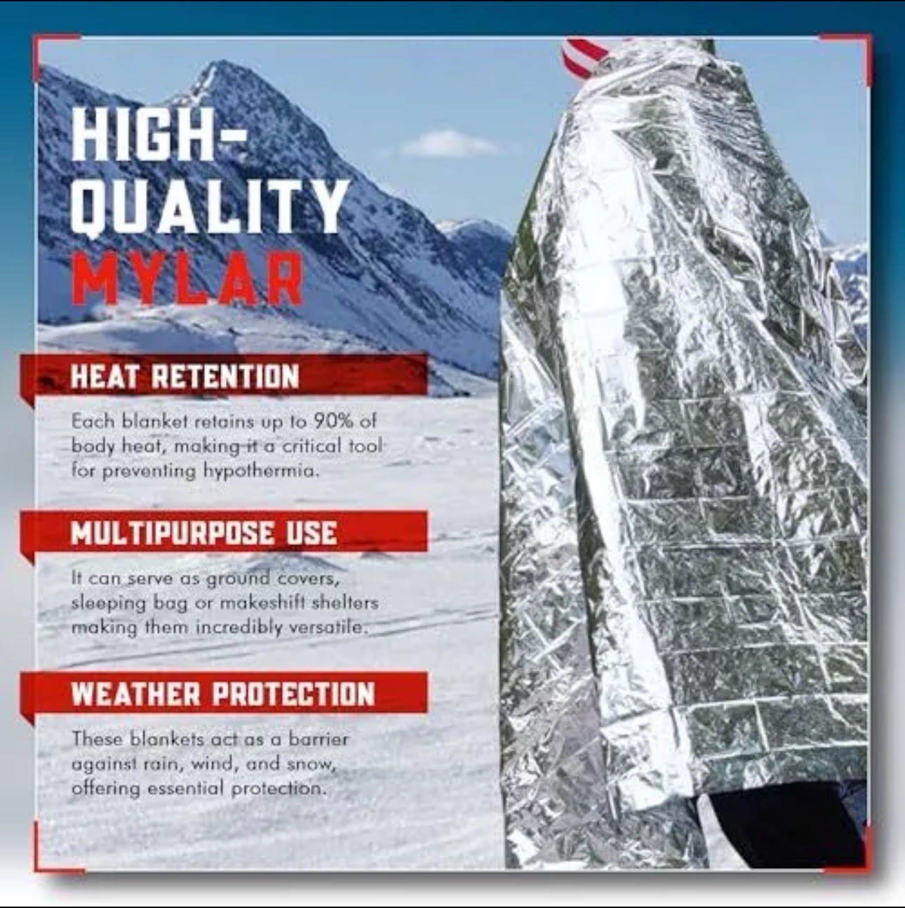 Emergency Blanket 5-Pack Emergency Survival Blanket Survival Silver 52”x82”
