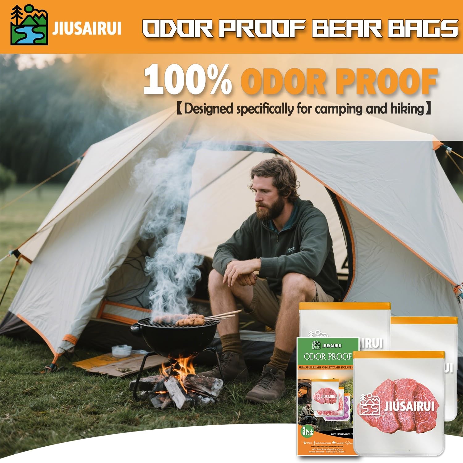 JIUSAIRUI Odor Proof Bear Bags for Food Backpacking: 3Pack Reusable Bear Proo…