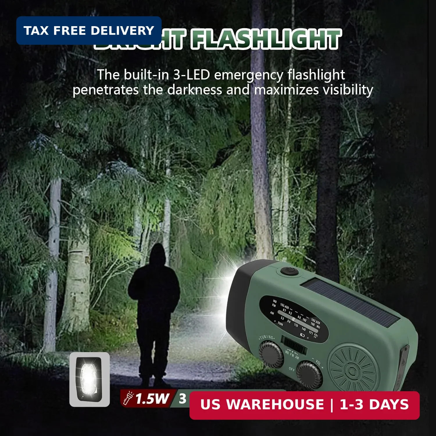 WVL 7400mWh Emergency Weather Radio, Portable Solar Hand Crank Radio AM/FM/NOAA,