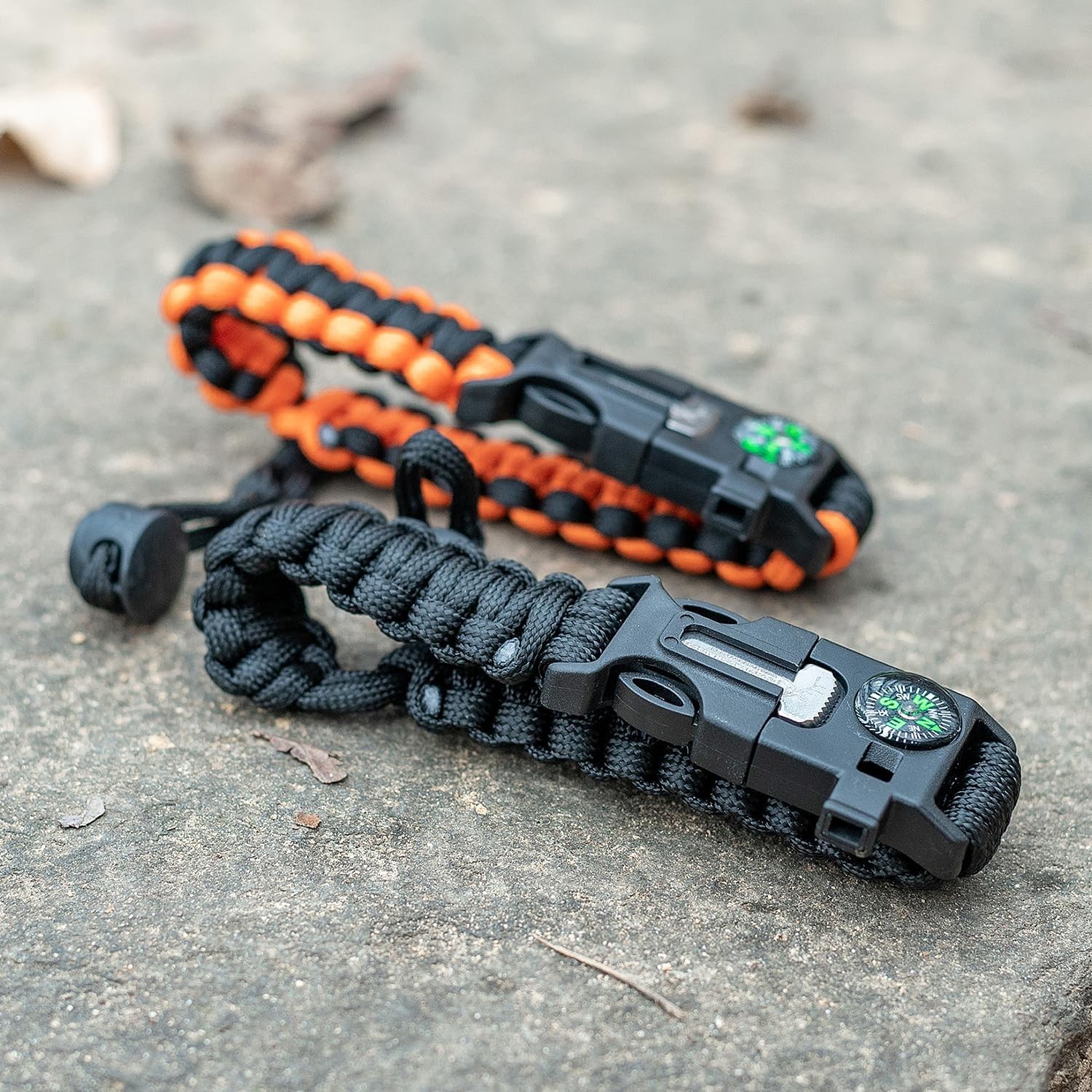Paracord Survival Bracelets – 2 Pack, Adjustable Size, Loud Whistle, Fire