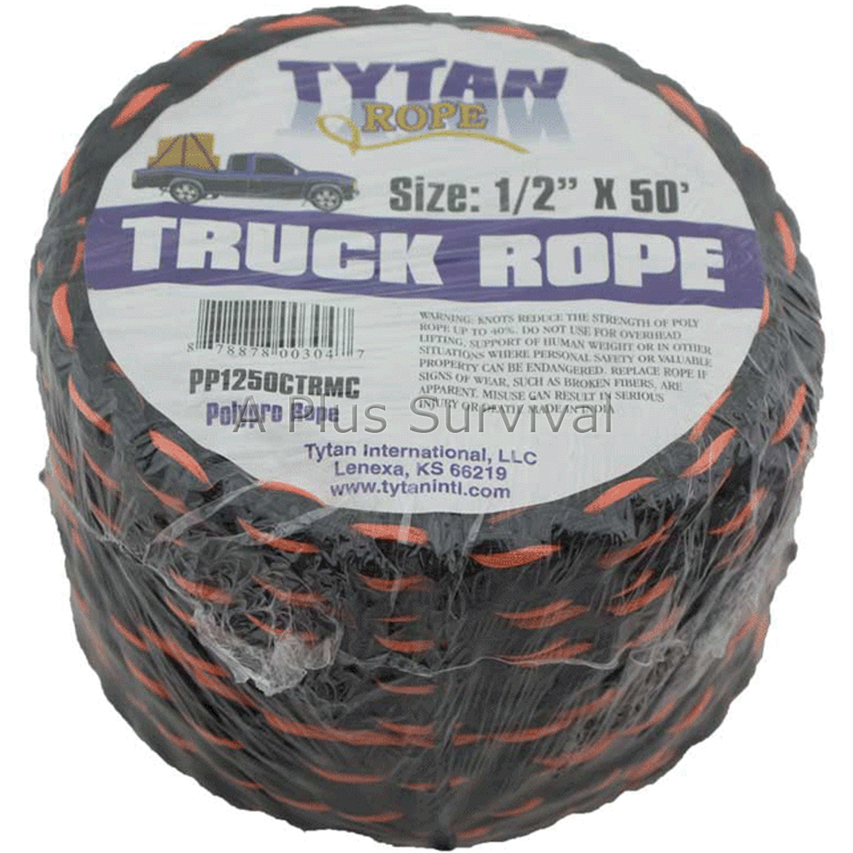 Black & Orange Rope – 1/2″ x 50′ Polypropylene