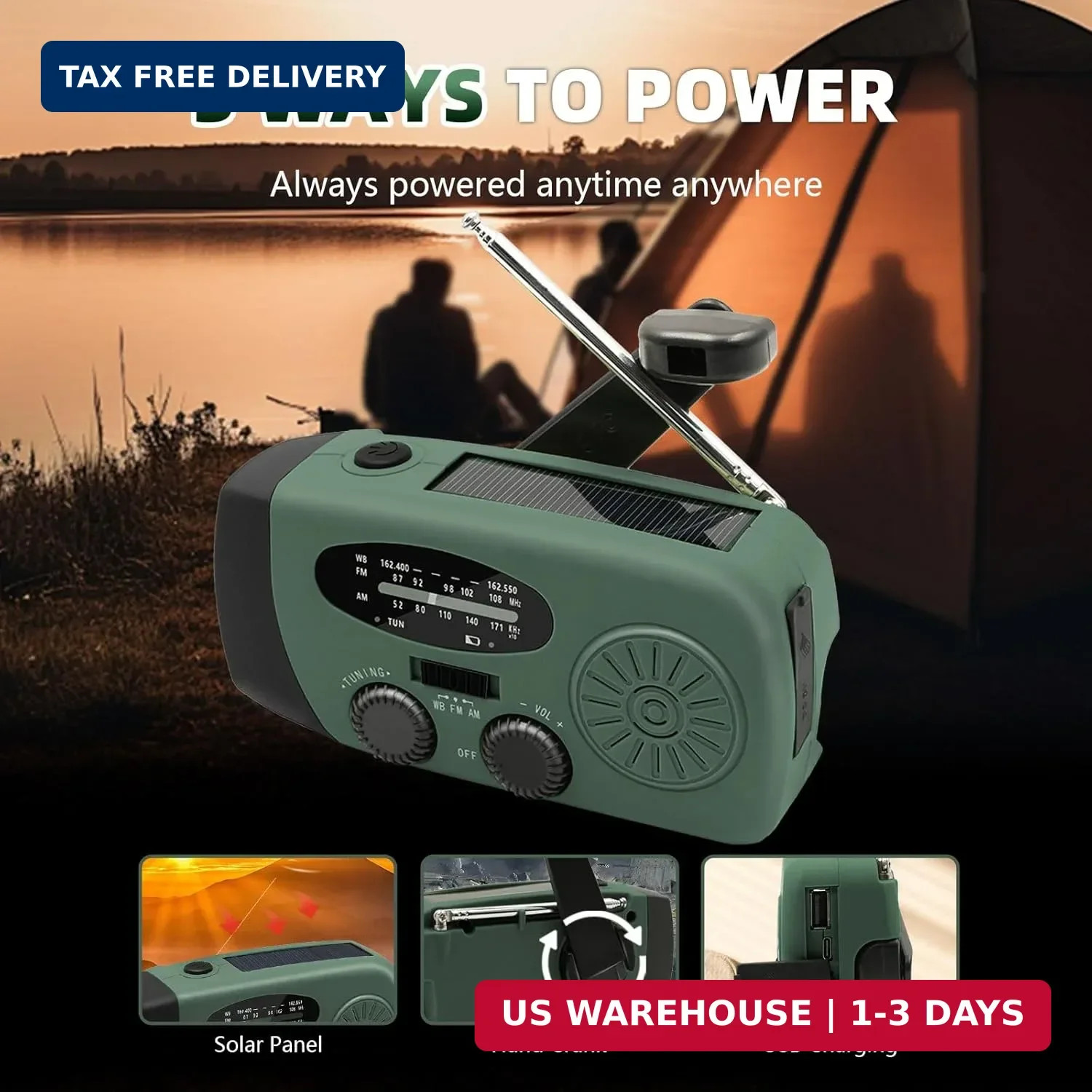 WVL 7400mWh Emergency Weather Radio, Portable Solar Hand Crank Radio AM/FM/NOAA,