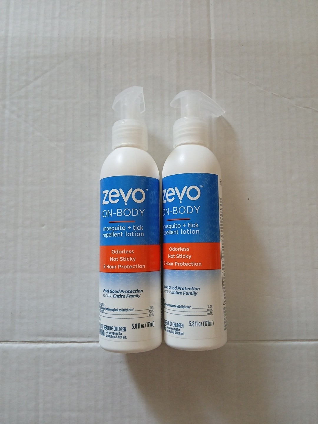 2 Pack Zevo On-Body Mosquito+Tick Repellent Lotion Non Sticky Odorless 8hr. Pro
