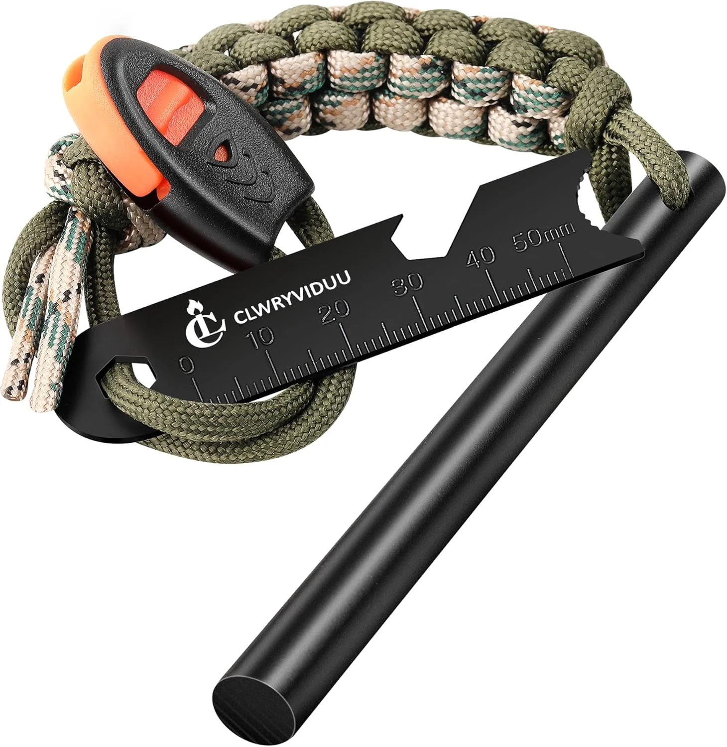 Survival Fire Starter Kit – 4″ Ferro Rod Flint Tool w/ Striker & Cord