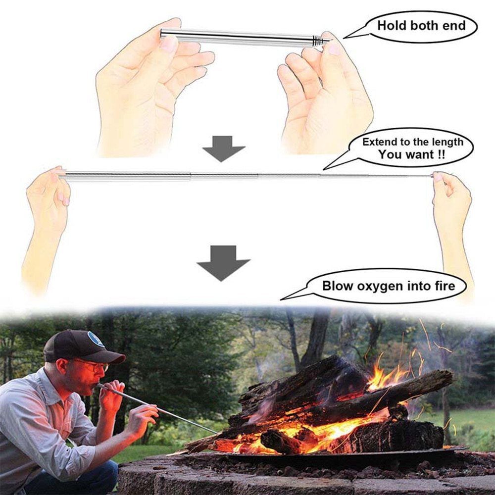 Fire Blower Stainless Steel 8 Section Telescopic Fire Blow Tube Pipe for Travel