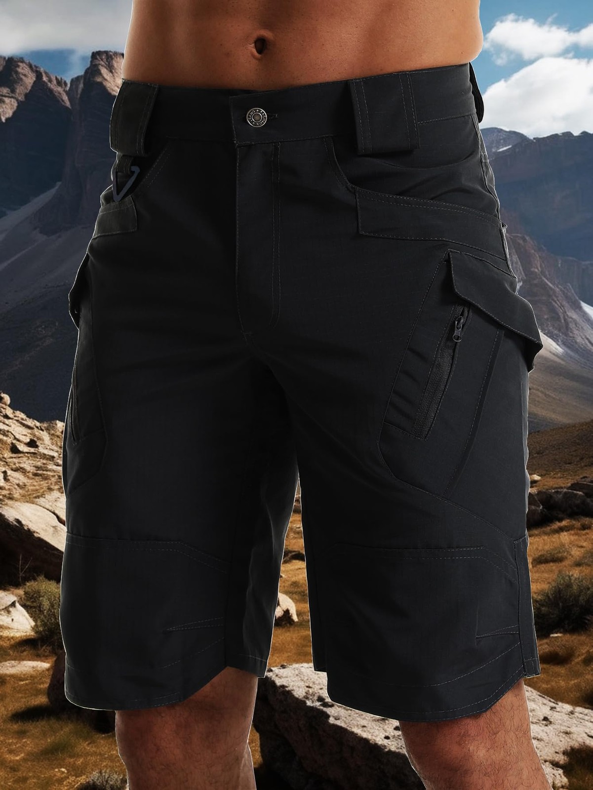 AUTIWITUA Men’s Hiking Shorts Waterproof Tactical Cargo Short 36, Solid Black