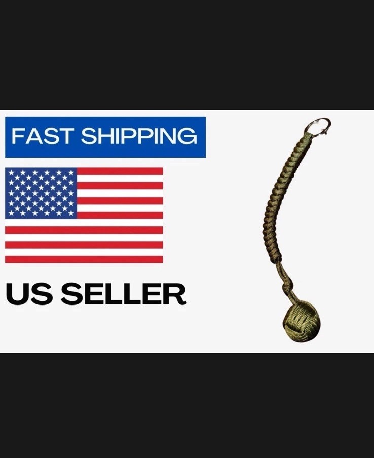 Hiking Keychain Steel Ball Paracord Decorative Monkey Fist US Seller Olive Green