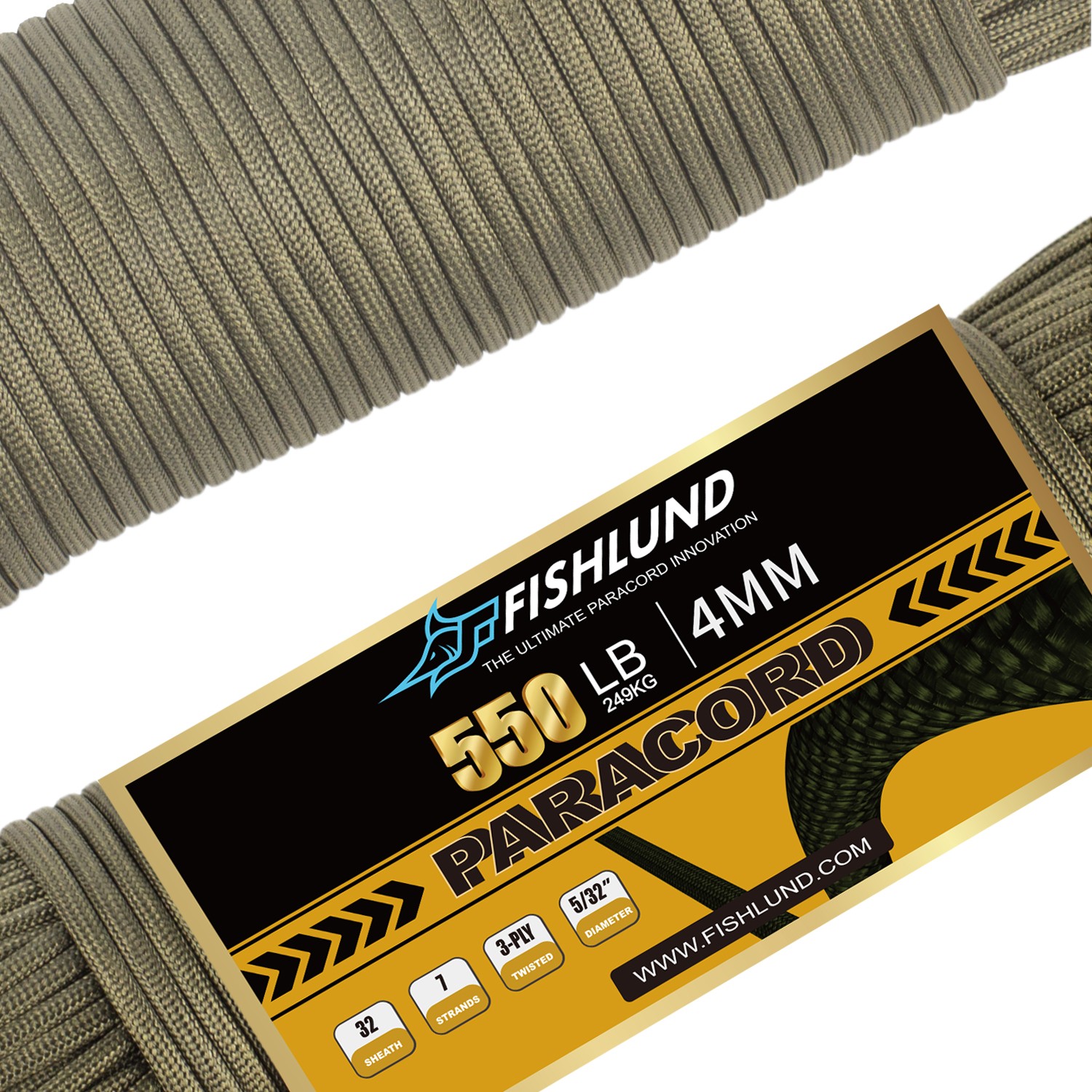 FISHLUND 550 Nylon Paracord Rope 7 Inner Strands 100ft 250ft Type III