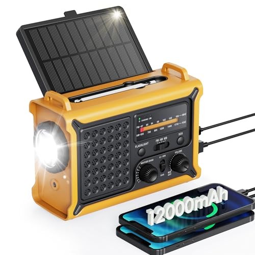 Emergency Weather Radio with Large Solar Panel, Efficient Hand Crank & Yellow
