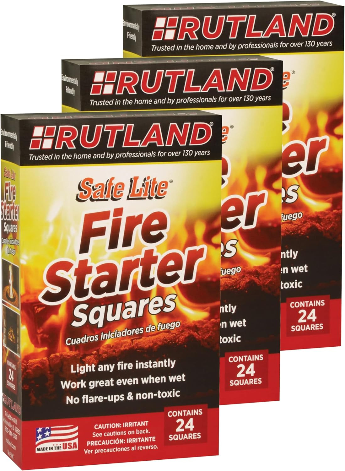Rutland Safe Lite Fire Starter Squares – Heavy Charcoal Starters for Fireplace
