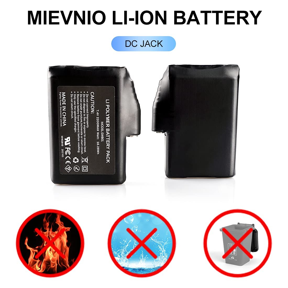 Mievnio 7.4V 2200Mah Rechargeable Li-Polymer Electric Batteries For Heated