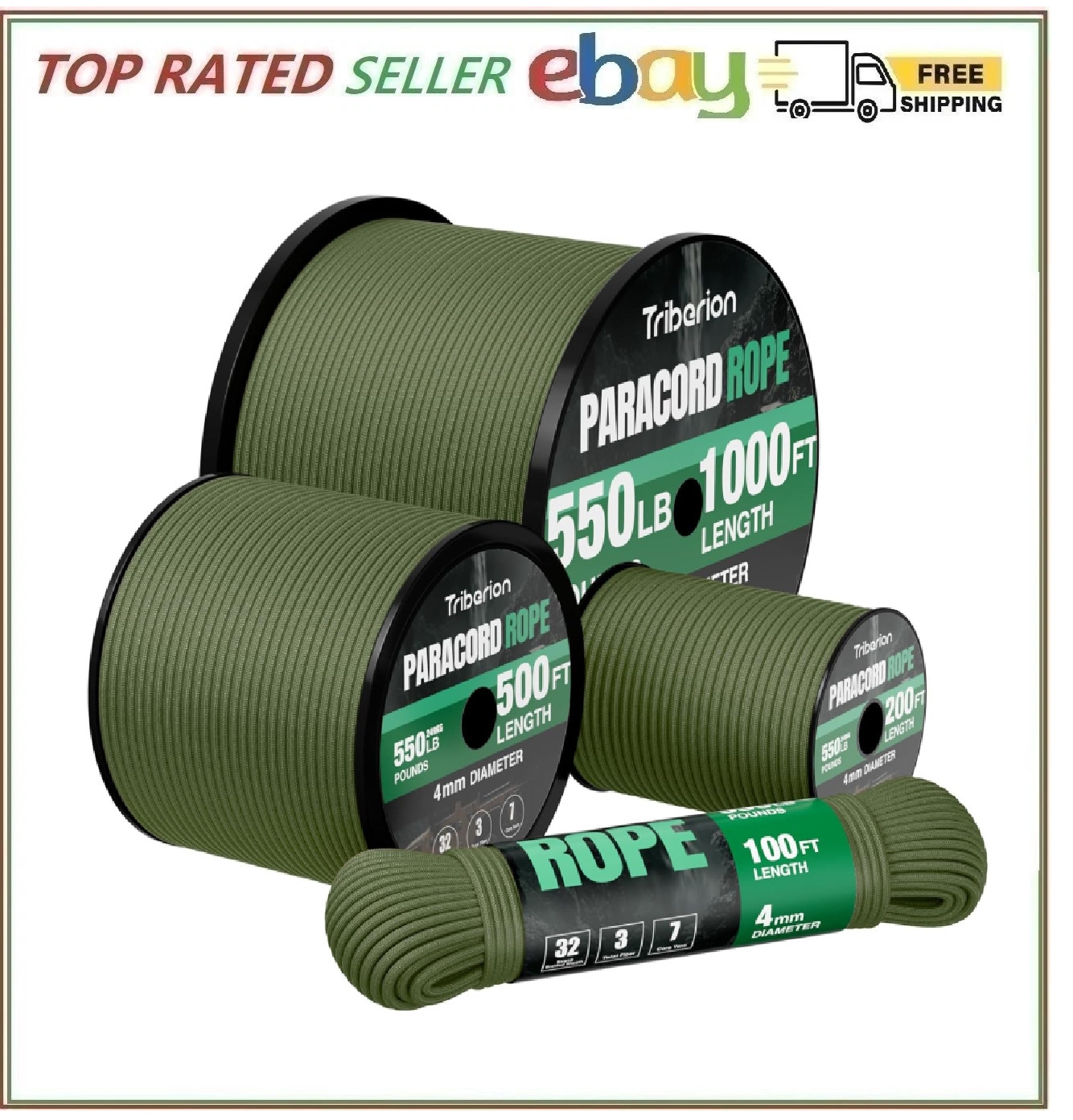 Paracord Rope 550 lb 1000ft / 500ft / 200ft / 100ft 5/32 Parachute Cord 4MM 7