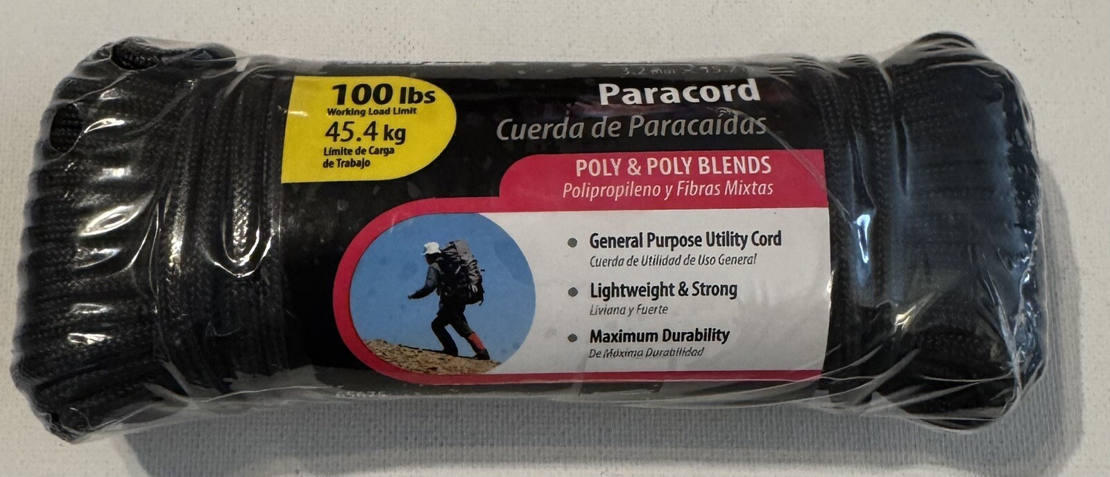 Crown Bolt, 1/8”x 50’ Paracord, Black, 100lb Working Load, Sealed