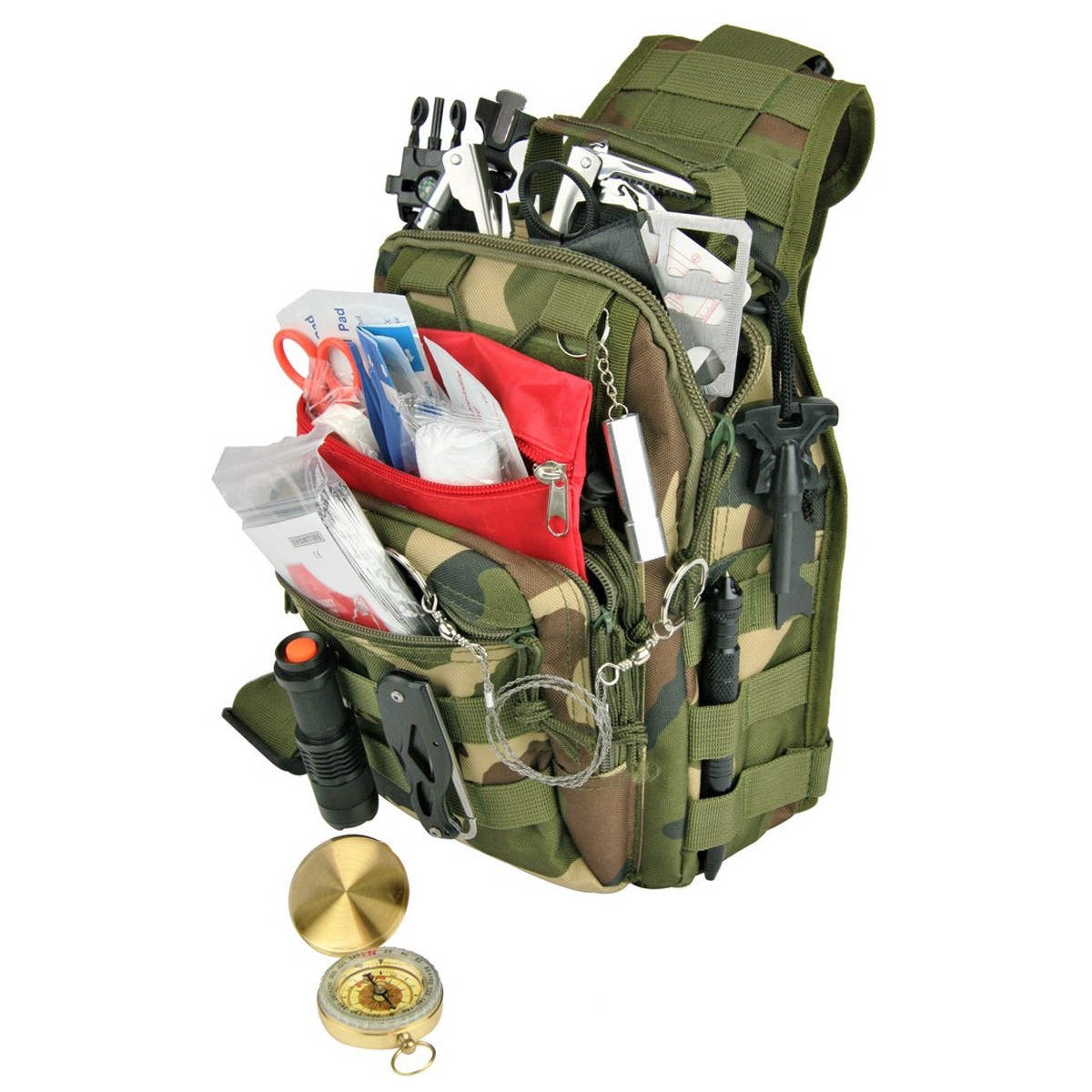 Mini Hiking, Camping Go-Bag Sling Backpack Kit Outdoor Survival Gear Bug Out Bag