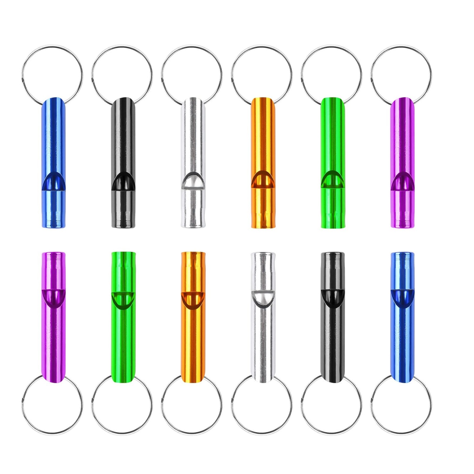 12 Pcs Whistle Emergency with Keychain Aluminum Extra Loud Survival Whistles