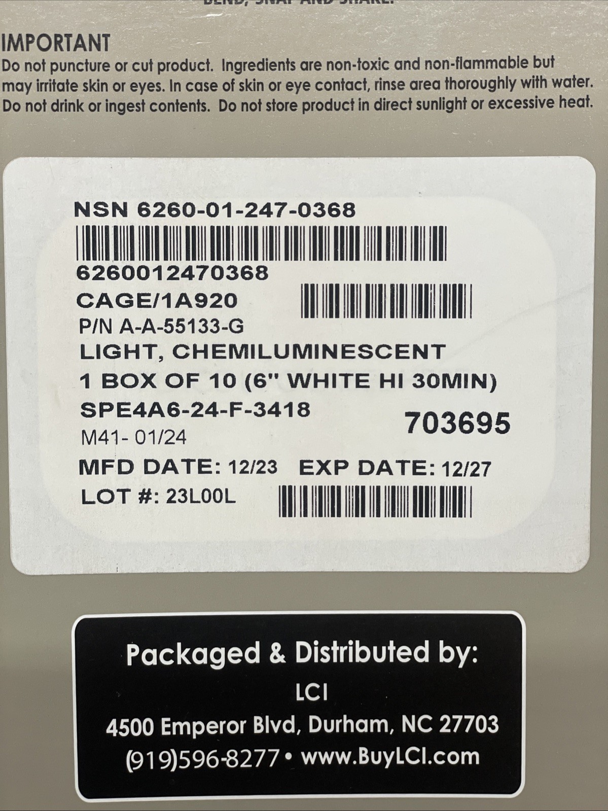 Lot OF 20 Cyalume White Military 6″ High Intensity Light Sticks Prepper EXP 2027