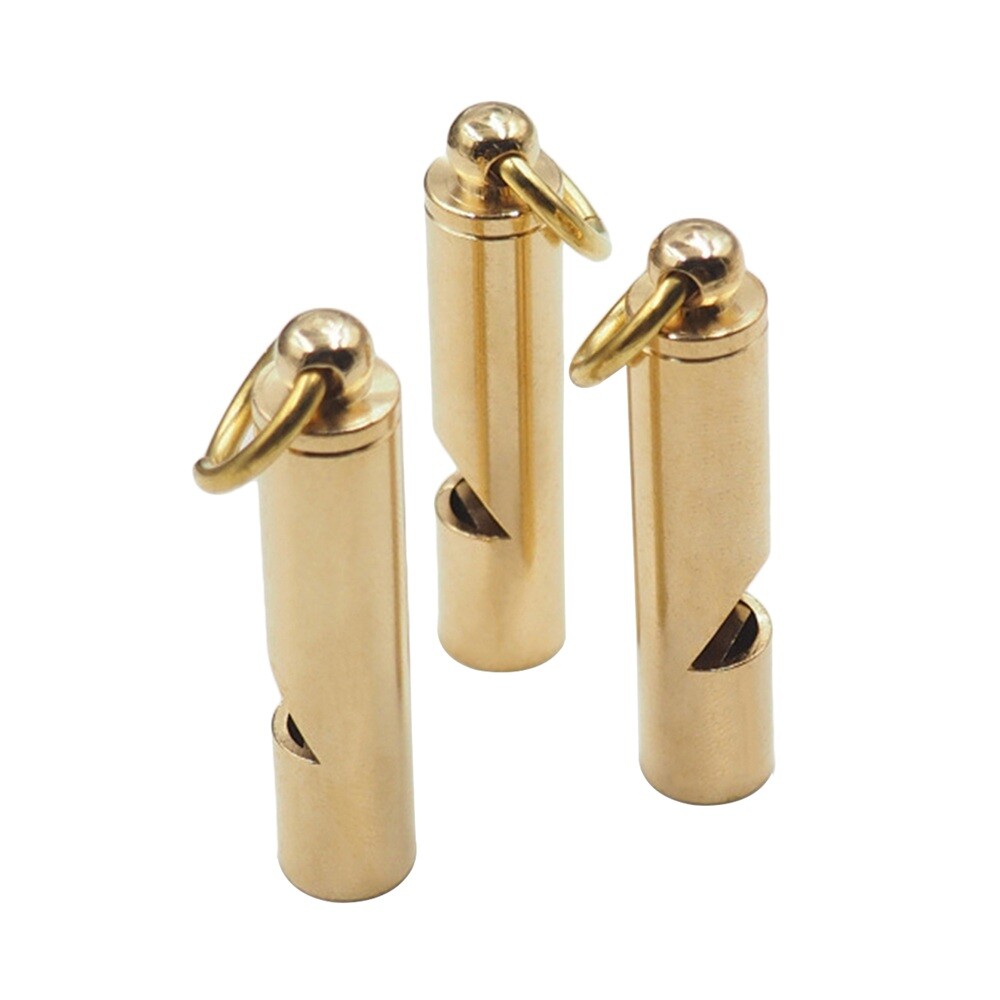 Solid Brass EDC Survival Whistle Keychains Hang Around Neck 47*10mm Waterproof