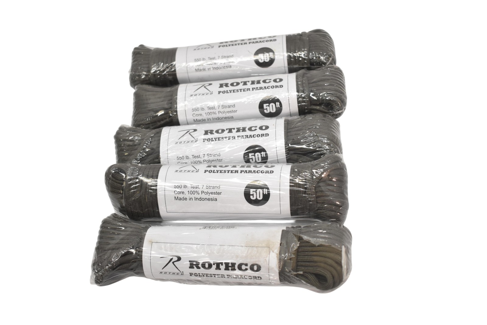 Lot Of 5 Rothco Polyester Paracord Green 50 Ft 550 Lb 7 Strand Rope Camping