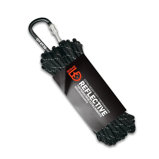Gear Aid Extra Heavy Duty 1100 Paracord with Carabiner – Black/Reflective